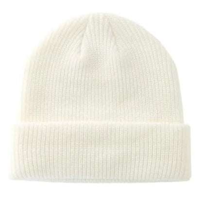 Red Ribbed Knit Beanie Cuffed Winter Hat Soft Warm Skull Cap for Men Women Adults - color: Milky White