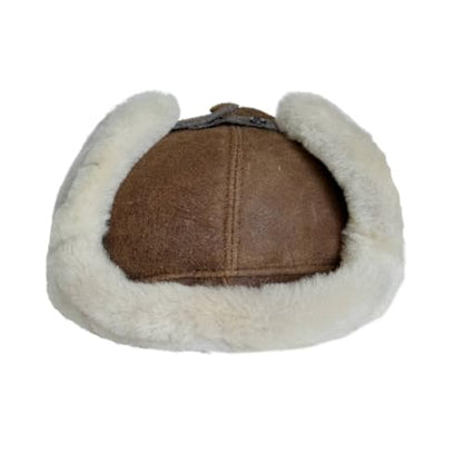 Handmade Sheepskin Leather Trapper Hat – Aviator Cap with Fur Lined Ear Flaps, Shearling Russian Ushanka Winter Hat - color: Caramel, size: Large