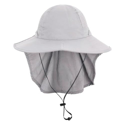 Sun Hats for Men Women with Neck Flap UPF 50+ UV Protection Wide Brim Bucket Hat Safari Hiking Fishing Hats - color: Light Grey
