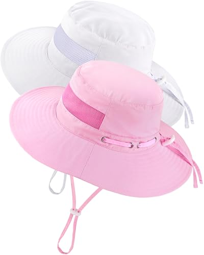 HONGTEYA Baby Toddler Sun Hat, Summer Mesh Bucket Beach Hat for Boys Girls - color: White + Pink, size: 6-24 Months