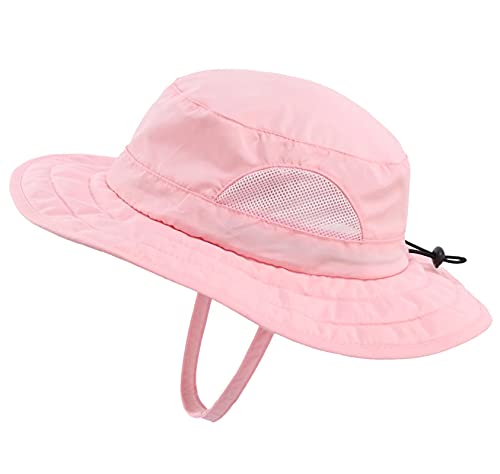 Connectyle Kids Sun Hat for Boys Girls Wide Brim Bucket Hat UPF 50+ Sun Protection Hat Breathable Summer Beach Hat - color: Pink