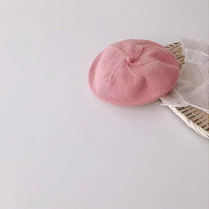 Infant Baby Boys Girls Beret Hat Fall Winter Knitted Beanie Hat Toddler Kids Beret Skull Hat French Artist Knit Hat - color: A-pink