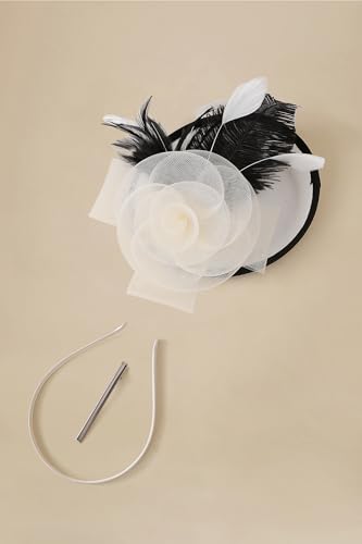 BABEYOND Fascinators Hats for Women Tea Party Mesh Flower Pillbox Derby Hat - color: White Black