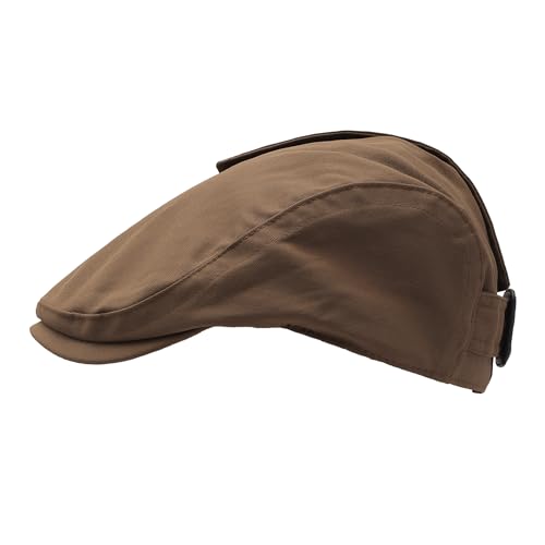 ZLYC Men Cotton Flat Cap Summer Scally Newsboy Beret Driver Hat - color: Button Decor Brown
