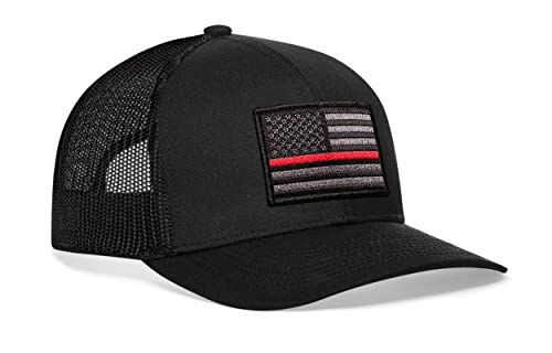 HAKA American Flag Hat | USA Mesh Trucker Snapback Comfort Baseball Cap - color: Black, style: Thin Red Line (Grey Stripes)