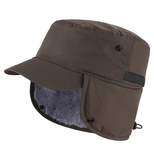 Connectyle Men's Winter Hat with Visor Warm Earflaps Hat Fully Lined Faux Fur Baseball Cap Trapper Hunting Hats - color: Army Green