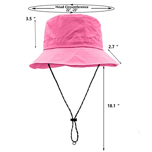 woogwin Waterproof Bucket Rain Hat with Chin Strap Quick Dry Packable Boonie Sun Hat Safari Hat UV Protection - color: Rose