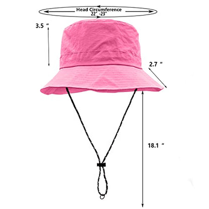 woogwin Waterproof Bucket Rain Hat with Chin Strap Quick Dry Packable Boonie Sun Hat Safari Hat UV Protection - color: Rose