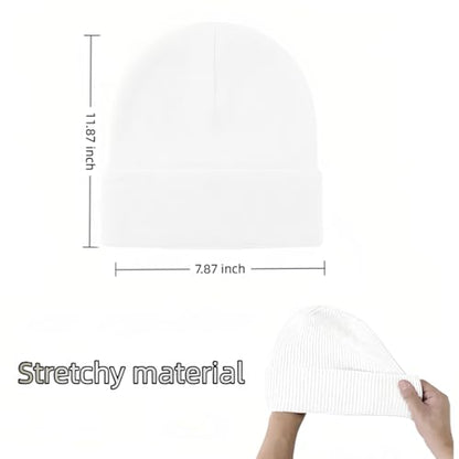 Beanie for Men and Women Beanie Hat Soft Winter Beanies Skull Caps Flanged Brimless Hat, Soft Plain Knit Hats - color: White