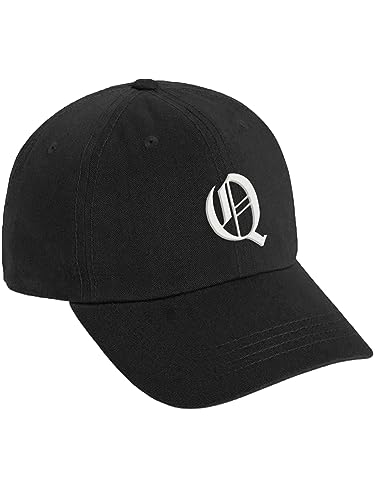 Daxton Low Profile Adjustable Baseball Dad Hat Cap White Old English Font Alphabet A to Z - color: Black, style: Letter Q