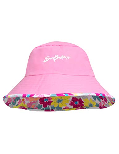 Girls Reversible Bucket Hat, UPF 50+ Sun Protection Sun Hat - color: Prettyberry Pink, size: Small