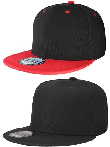 Falari Classic Snapback Hat, 2-Pack, Flat Bill, Adjustable Size, Hip Hop Style - color: Black & Black/Red