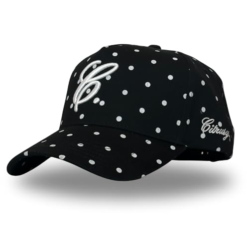 Vintage Fashion Trucker Hat | Men & Women | Trendy Cute Retro Red Caps for Country & Western | Camo Fur Cotton | Snapback - color: Signature C. | Black Polka Dot