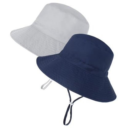 Zando 2 Pack UPF 50+ Kids Sun Hat Baby Beach Bucket Hats for Summer Swim - color: Navy & Grey, size: 6-12 Months