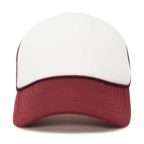 DALIX Two Tone Trucker Hat Summer Mesh Cap with Adjustable Snapback Strap - color: Maroon White, size: One Size