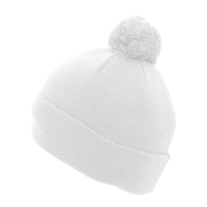 Pacific Headwear Unisex Adult Pacific Headwear Knit Fold Over Pom-pom Beanie - color: White