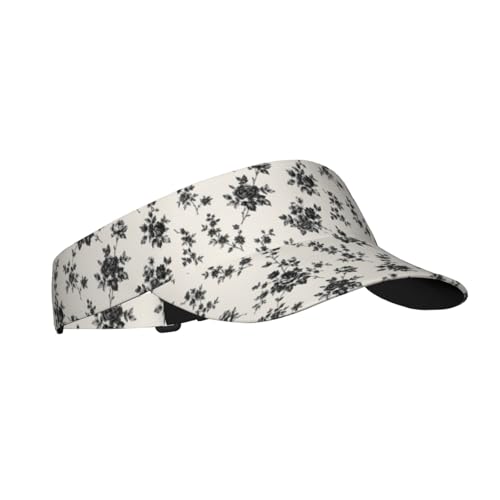 Unisex Sports Sun Visor Hats Adjustable Lightweight Packable Printed Empty Top Cap for Running Pickleball Golf Tennis - color: Vintage Black Floral