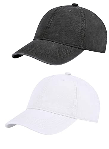 Vintage Washed Cotton Plain Baseball Caps Adjustable Unstructured Blank Casual Dad Ball Hats for Men Women, M/L/XL/XXL - color: 2pk Black&white, size: Medium-Large