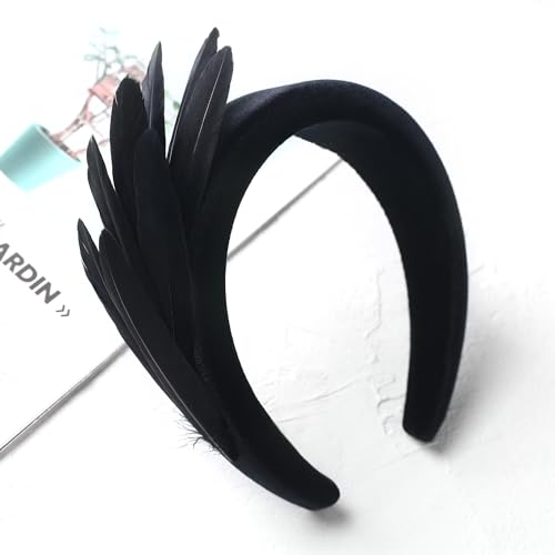 Zinniday Fashion Vintage Feather Headband - 1920s Headband Hat Cocktail Wedding Tea Party Headpiece for Women Girl - color: Black