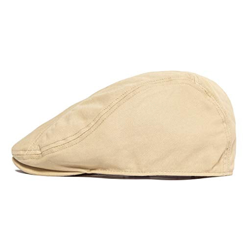 BOTVELA Men Cotton Twill Newsboy Flat Hat Fitted Cap - color: Khaki, size: 7 5/8