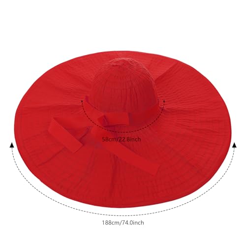 Women's Super Wide Brim Sun Hat - Extra Large Floppy Beach Bucket Hat, Foldable Summer Sun Protection Outdoor Travel Cap - color: Red