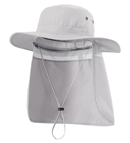 Home Prefer UPF50 Mens Sun Hat with Neck Flap Quick Dry UV Protection Cap Womens Wide Brim Fishing Hat Neck Flap Beach Garden - color: White