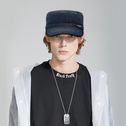 Cadet Army Hat 2 Pieces Flat Top Cap Unisex Military Hat for Women Men - color: Navy E + Army Green E