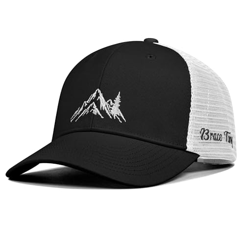 Mountain & Tree Outdoor Trucker Hat for Men Women, Embroidery Gift Baseball Cap for Hiking & Camping - color: 02.black-white, size: X-Large