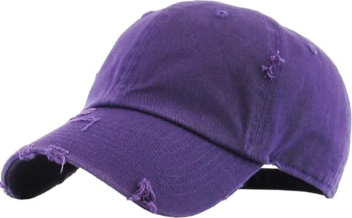 KBETHOS Vintage Washed Distressed Cotton Dad Hat Baseball Cap Adjustable Polo Trucker Unisex Style Headwear - color: Purple