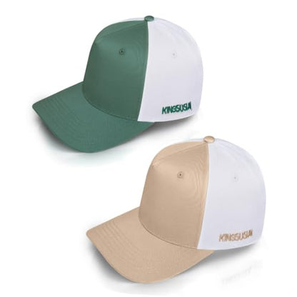 Baseball Cap 100% Cotton Hats for Men and Women for Cooling Performance, Adjustable and Washable Golf Hat - color: Green/White+brown/White