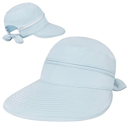 SUN CUBE Womens Sun Hat UV Protection Wide Brim Zip-Off Golf Visor - color: Light Blue