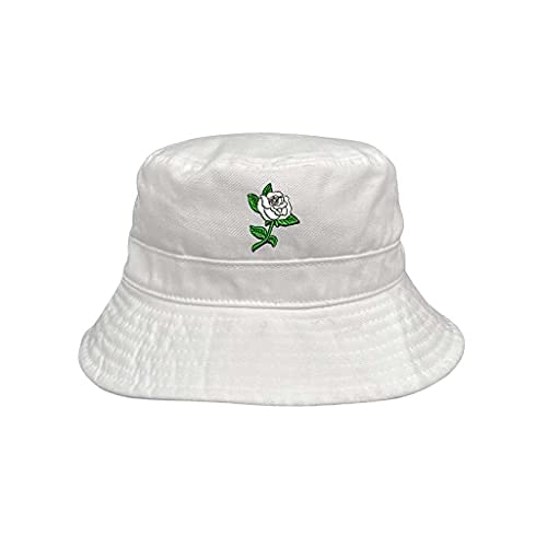 White Rose Embroidered Bucket Hat, Unisex Hat, Summer Hat, Sun Hat - color: White