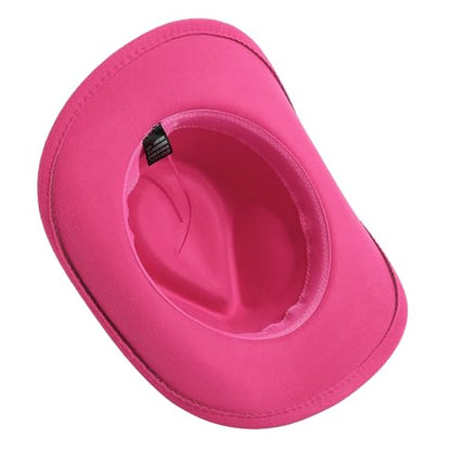 Lanzom Women Men Felt Wide Brim Western Cowboy Hats Belt Buckle Panama Hat - color: Rose, size: Medium-Large