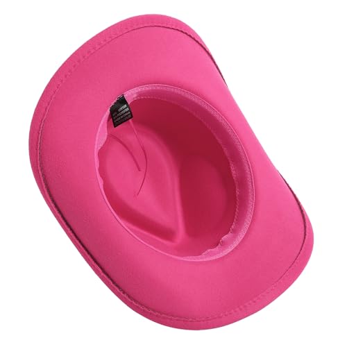 Lanzom Women Men Felt Wide Brim Western Cowboy Hats Belt Buckle Panama Hat - color: Rose, size: Small-Medium