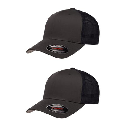 Flexfit 6511 Fitted Mid-Profile Stretchable Mesh Panels Trucker Cap - color: Charcoal/Navy, size: One Size