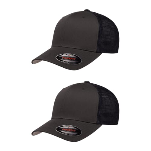 Flexfit 6511 Fitted Mid-Profile Stretchable Mesh Panels Trucker Cap - color: Charcoal/Navy, size: Small-Medium