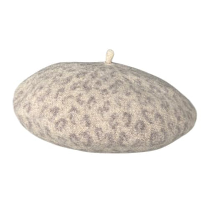 French Wool Beret Hats for Women Man - color: Leopard Print-creamy White