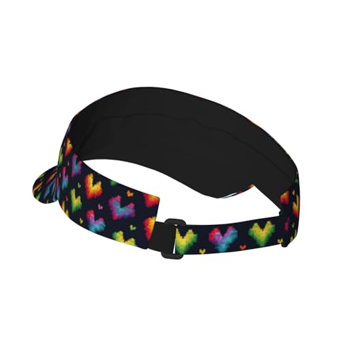 Sports Sun Visor Hat for Men Women, Adjustable Breathable Golf Tennis Cap - color: Pixel Heart