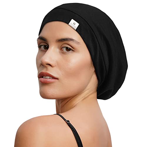 YANIBEST Slouchy Beanie Hat Satin Lined Sleep Cap Chemo Headwear Caps - color: Olive Green, size: Medium
