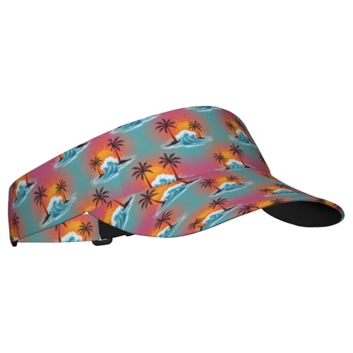 Adjustable Lightweight Open Top Sports Sun Visor Hat Cap for Golf Tennis - color: Retro Sunset Beach Wave