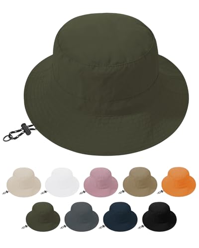 Womens Waterproof Bucket Hat - Packable Sun Hat UV Protection Hiking Hats with Adjustable Drawstring for Outdoor Activities - color: Army Green