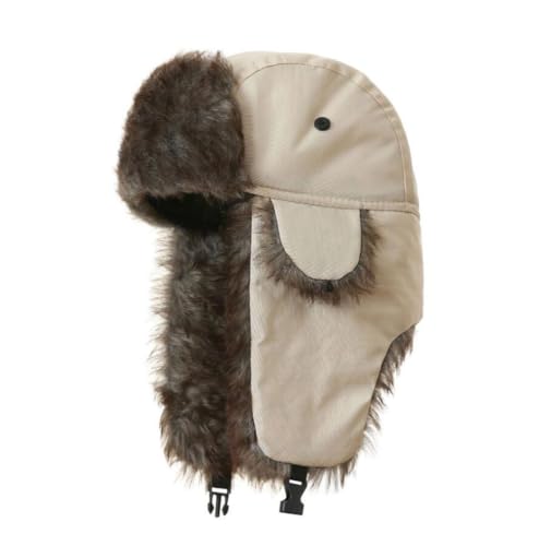 Trapper Hat Warm Faux Fur Winter Hat with Ear Flaps Windproof Waterproof Snow Ski Hats for Men Women Cold Weather - color: Beige