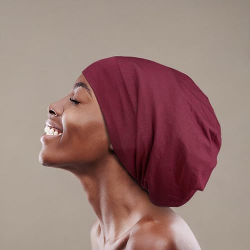 FocusCare Satin Lined Sleep Slouchy Cap Curly Girl Slap Headwear Gifts for Frizzy Hair Women - color: Burgundy