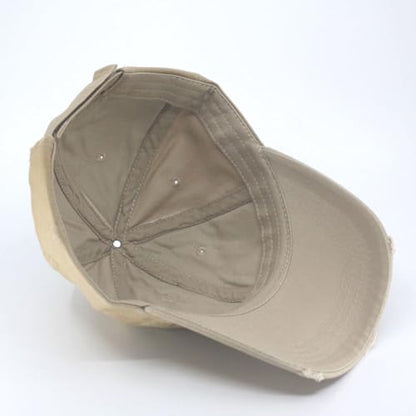 Washed Cotton Distressed with Heavy Stitching Adjustable Baseball Cap - color: Distressed Tea Stained Khaki