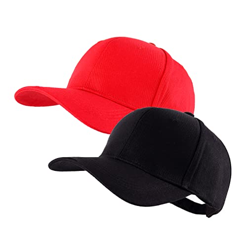 LANGZHEN Unisex Baseball Cap 100% Cotton Fits Men Women Washed Denim Adjustable Dad Hat - color: Structured-black+structured-red