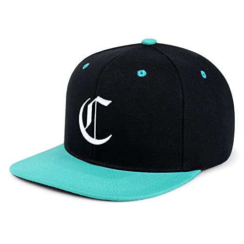 JPAK Old English Letter C Hip-Hop Snapback Hat Embroidered Baseball Cap English Alphabet - color: 15. Black/Aqua