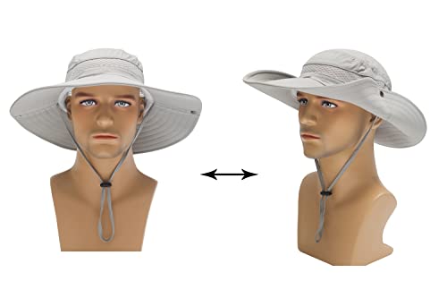 ZLYC Men Waterproof Camo Sun Hat Wide Brim Mesh Fishing Bucket Hat - color: Solid Light Gray