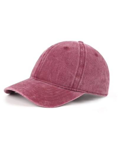 Zylioo Petite Baseball Cap for Small Heads Adult,Soft Crown Washed Dad Hat - color: Washed Wine Red-fits 21.3"-22"