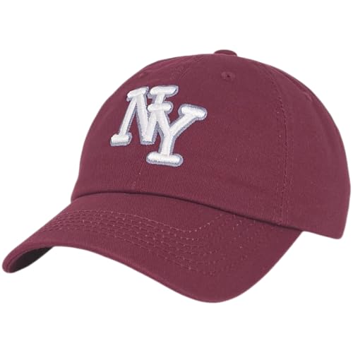 NY 3D Embroidered Dad Hat - New York Baseball Cap - color: Burgundy - White