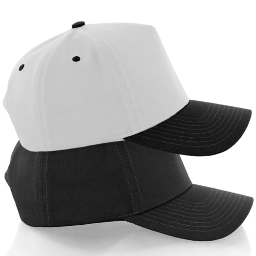 Daxton Men Original Trucker Hat Cotton Twill with Adjustable Snapback 5 Panel A-Frame Cap - color: 2 Pack - All Black, White Black